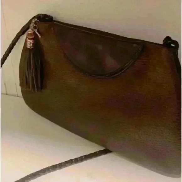 Brighton Women's Brown TwoTone Leather Magnetic Closure Clutch CrossBody Handbag - Picture 6 of 16